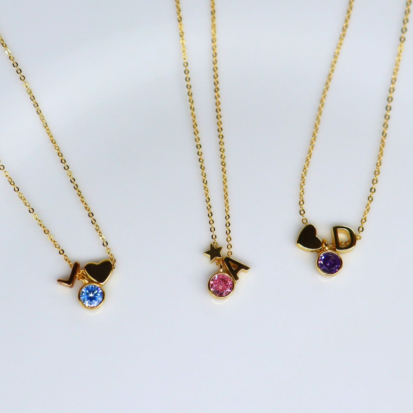 Children Birthstone Initial Necklace -18K Gold Plated on S925 Silver