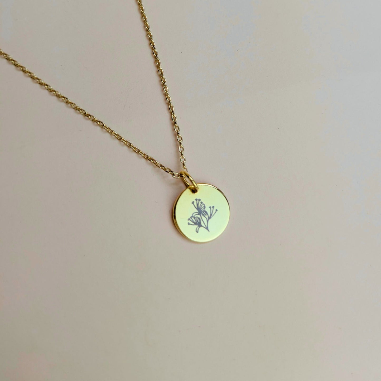 Tiny Birth Flower Disc Necklace– 18K Gold On S925 Silver