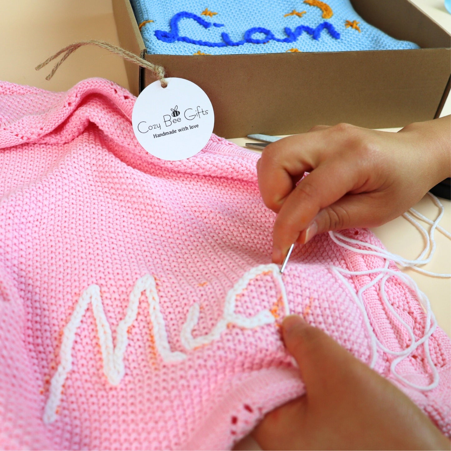 Hand Embroidery Knit Baby Blanket & Toy
