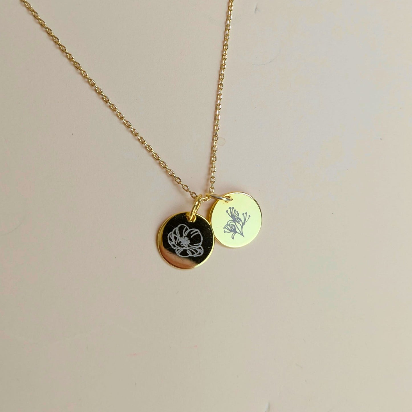 Tiny Birth Flower Disc Necklace– 18K Gold On S925 Silver