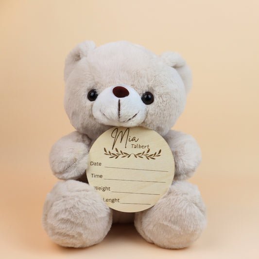 Teddy Bear with Baby Name Birth Sign