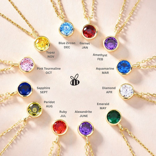 Children Birthstone Initial Necklace - 18K Gold Plated