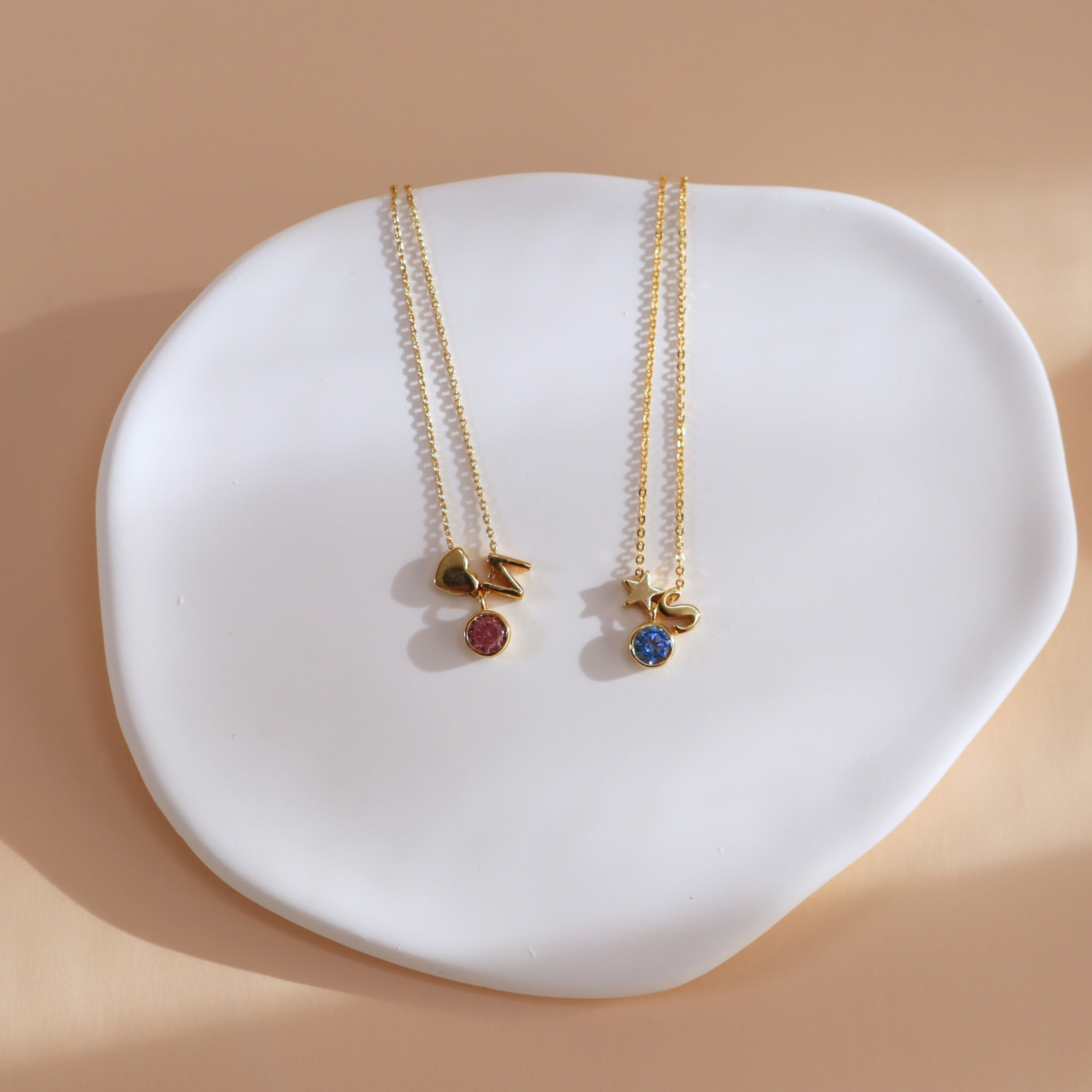 Children Birthstone Initial Necklace - 18K Gold Plated