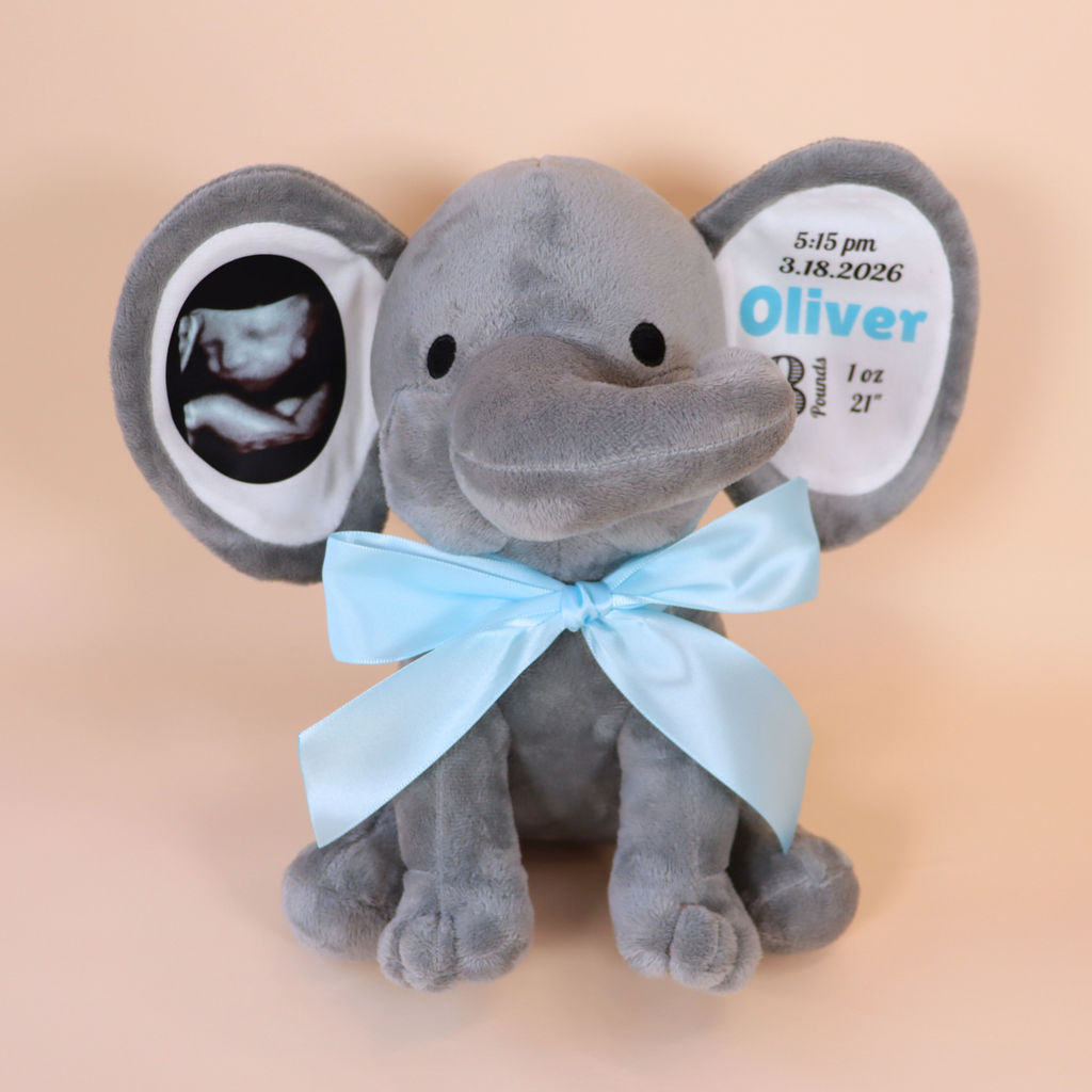 Custom Ultrasound Photo + Birth Stats Elephant Stuffed Animal