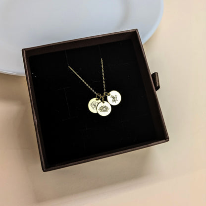 Tiny Birth Flower Disc Necklace– 18K Gold On S925 Silver