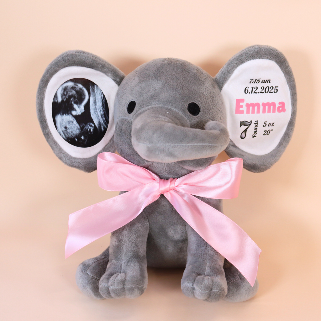 Custom Ultrasound Photo + Birth Stats Elephant Stuffed Animal
