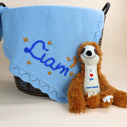 Hand Embroidery Knit Baby Blanket & Toy