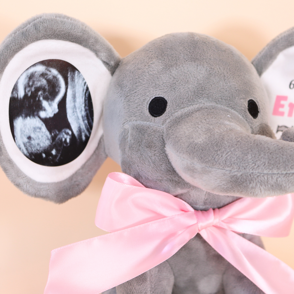 Custom Ultrasound Photo + Birth Stats Elephant Stuffed Animal