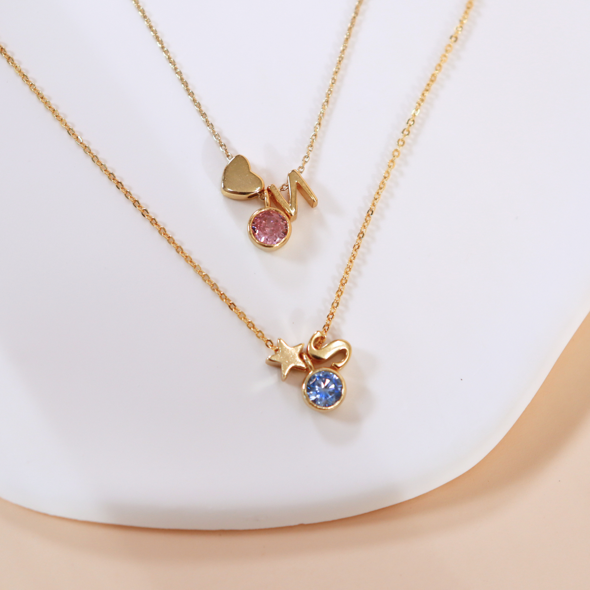 Children Birthstone Initial Necklace - 18K Gold Plated