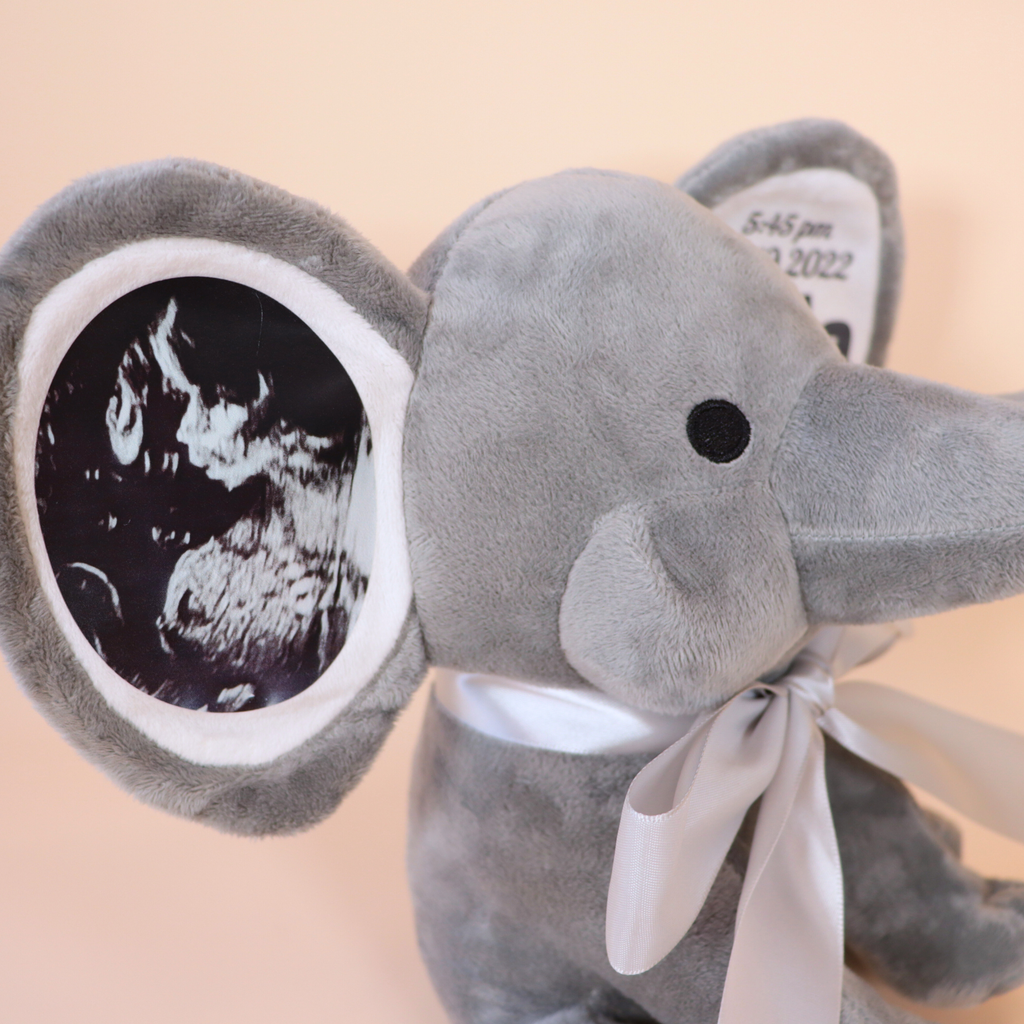 Custom Ultrasound Photo + Birth Stats Elephant Stuffed Animal