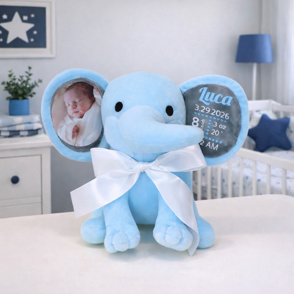 Personalized Photo & Birth Stats Elephant Plush