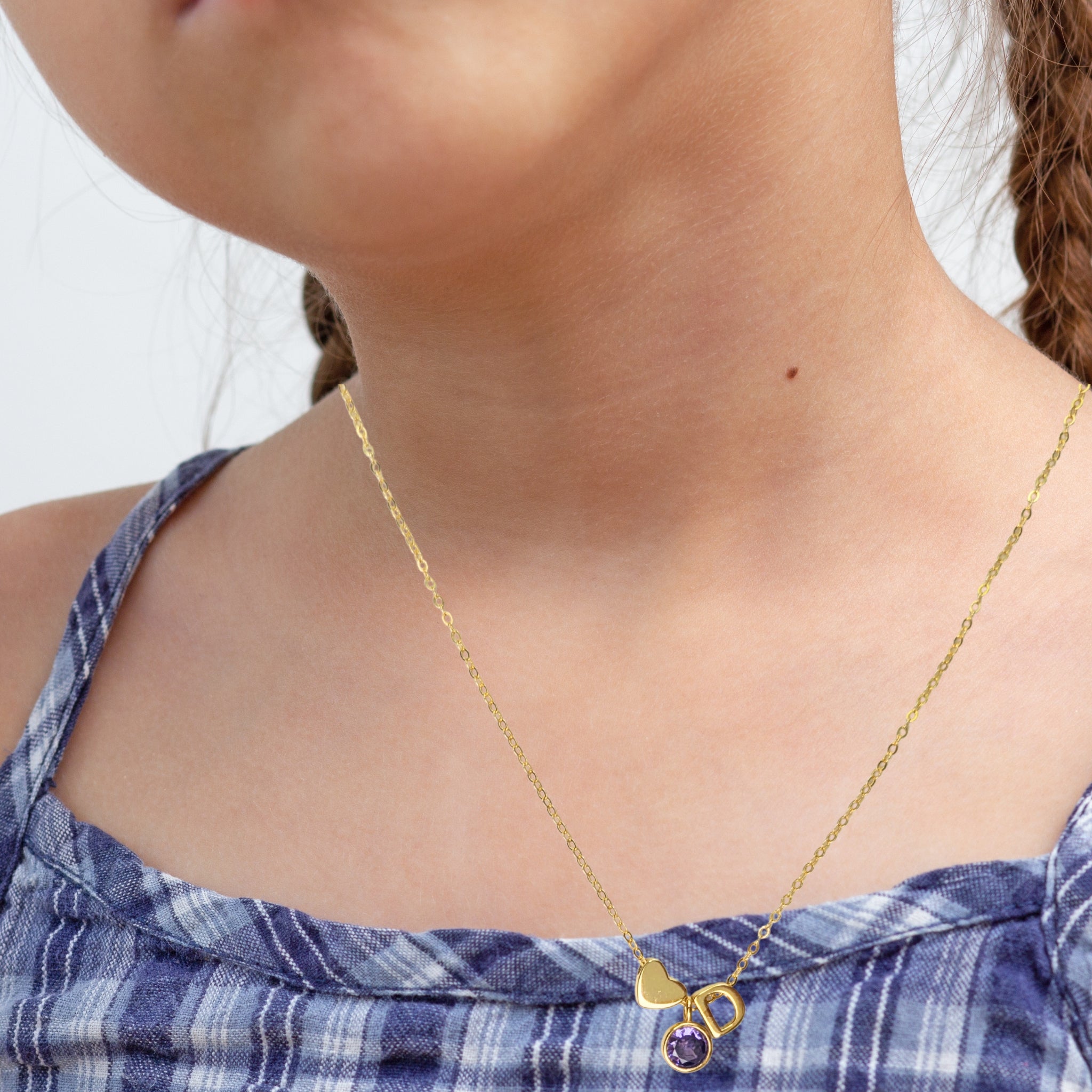 Children Birthstone Initial Necklace -18K Gold Plated on S925 Silver