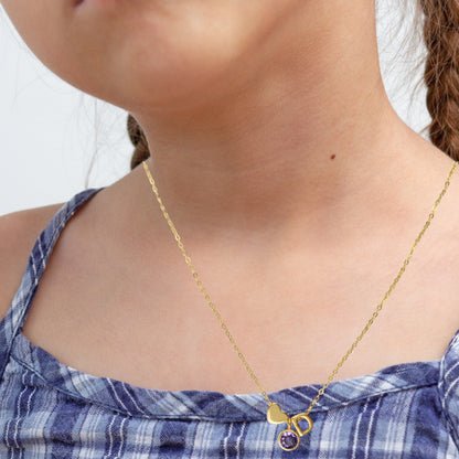 Children Birthstone Initial Necklace -18K Gold Plated on S925 Silver