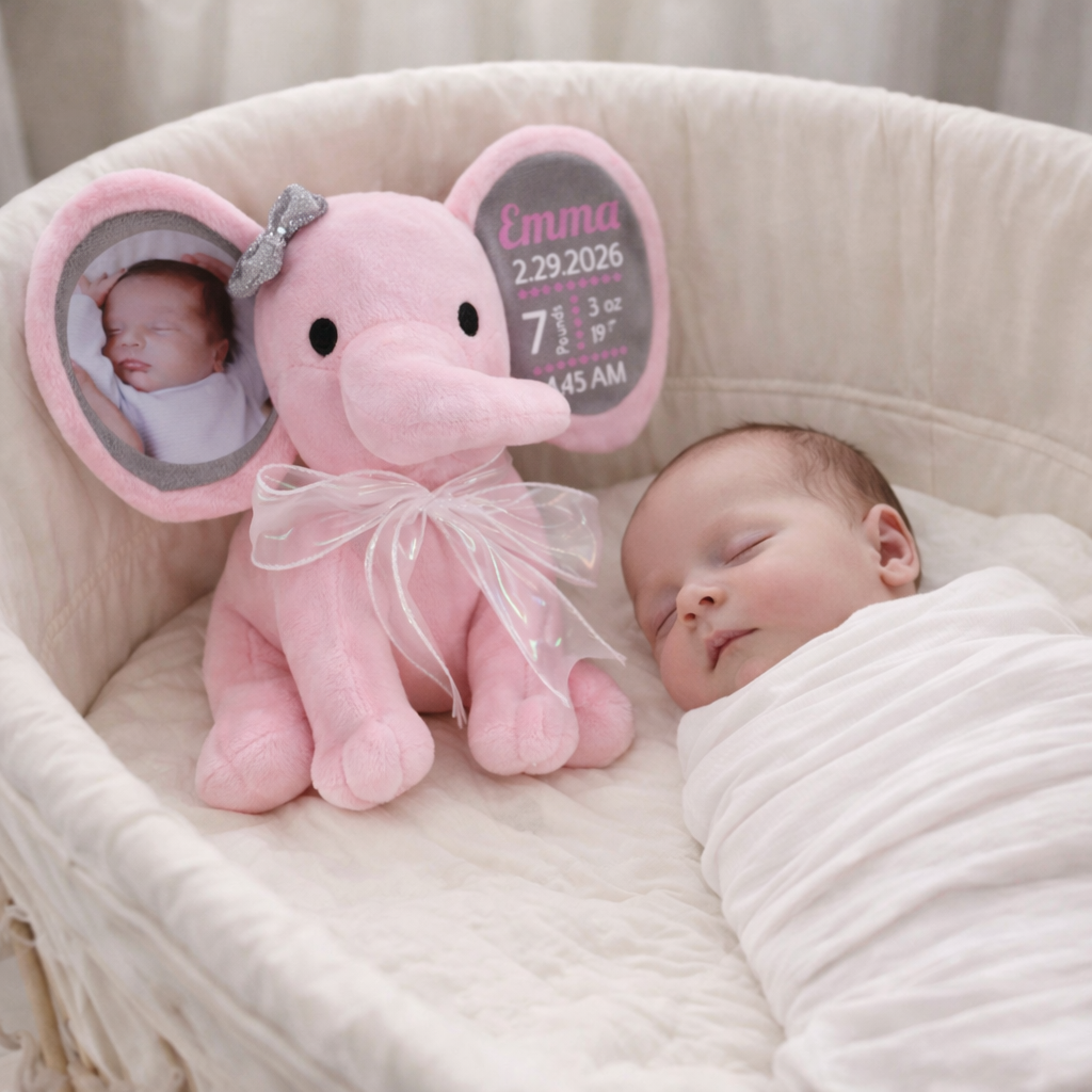 Personalized Photo & Birth Stats Elephant Plush