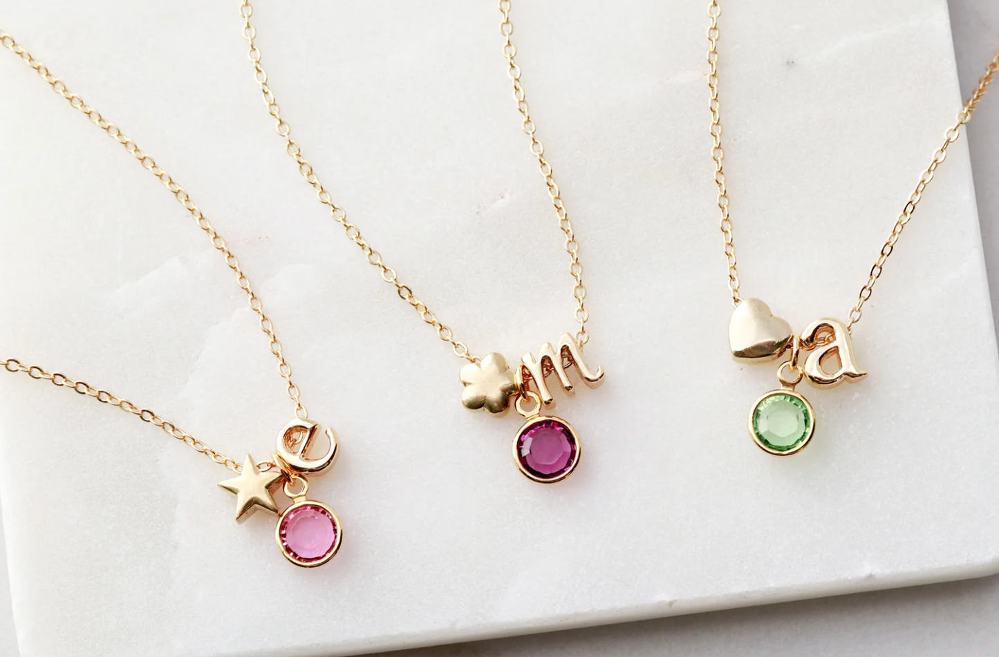 Children Birthstone Initial Necklace -18K Gold Plated on S925 Silver
