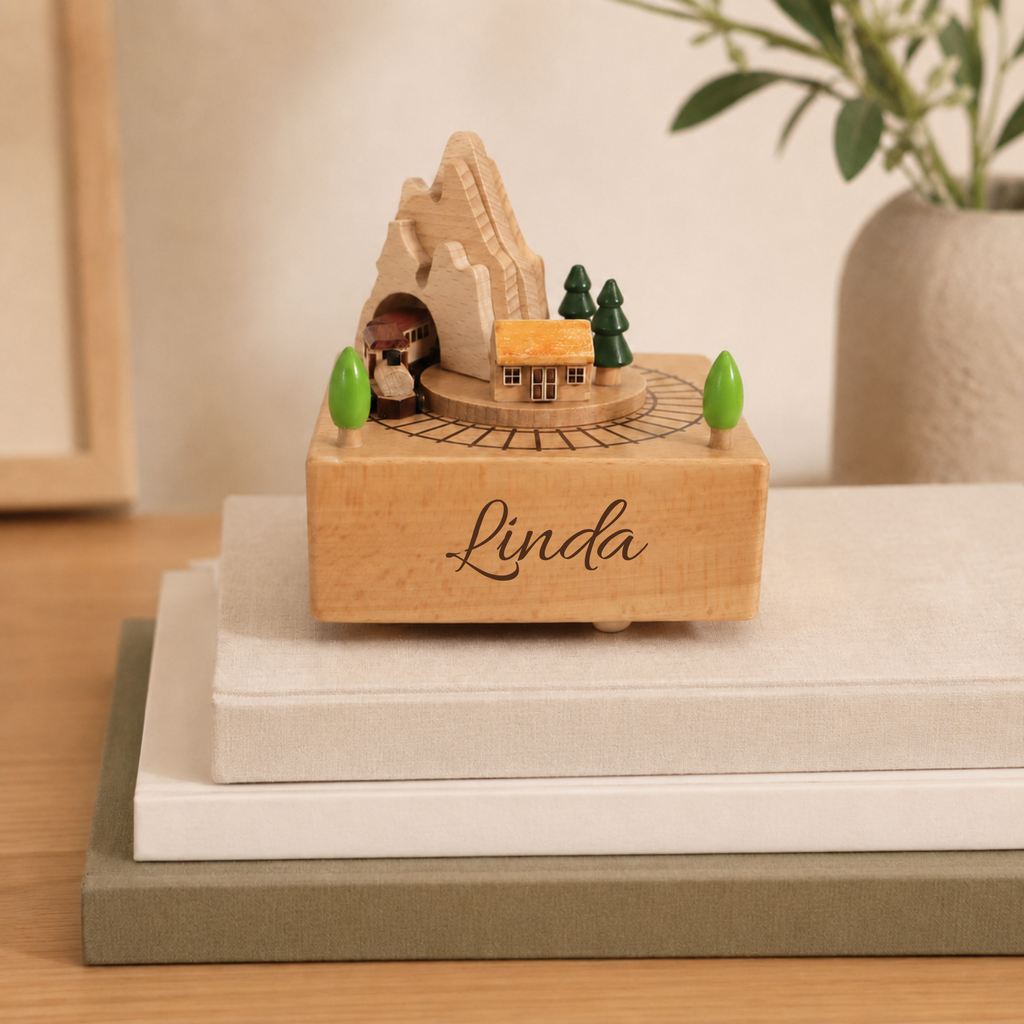 Personalized Wooden Train Music Box