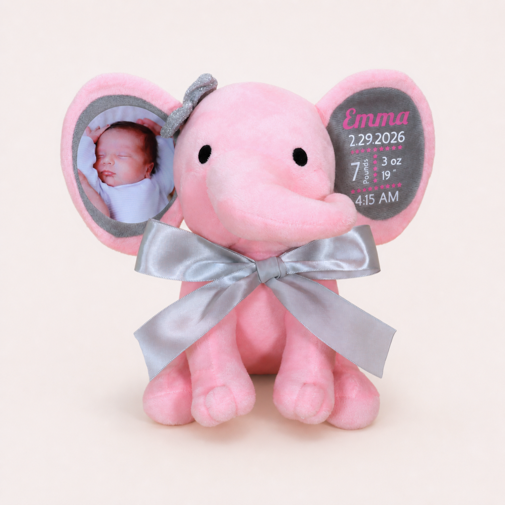 Personalized Photo & Birth Stats Elephant Plush