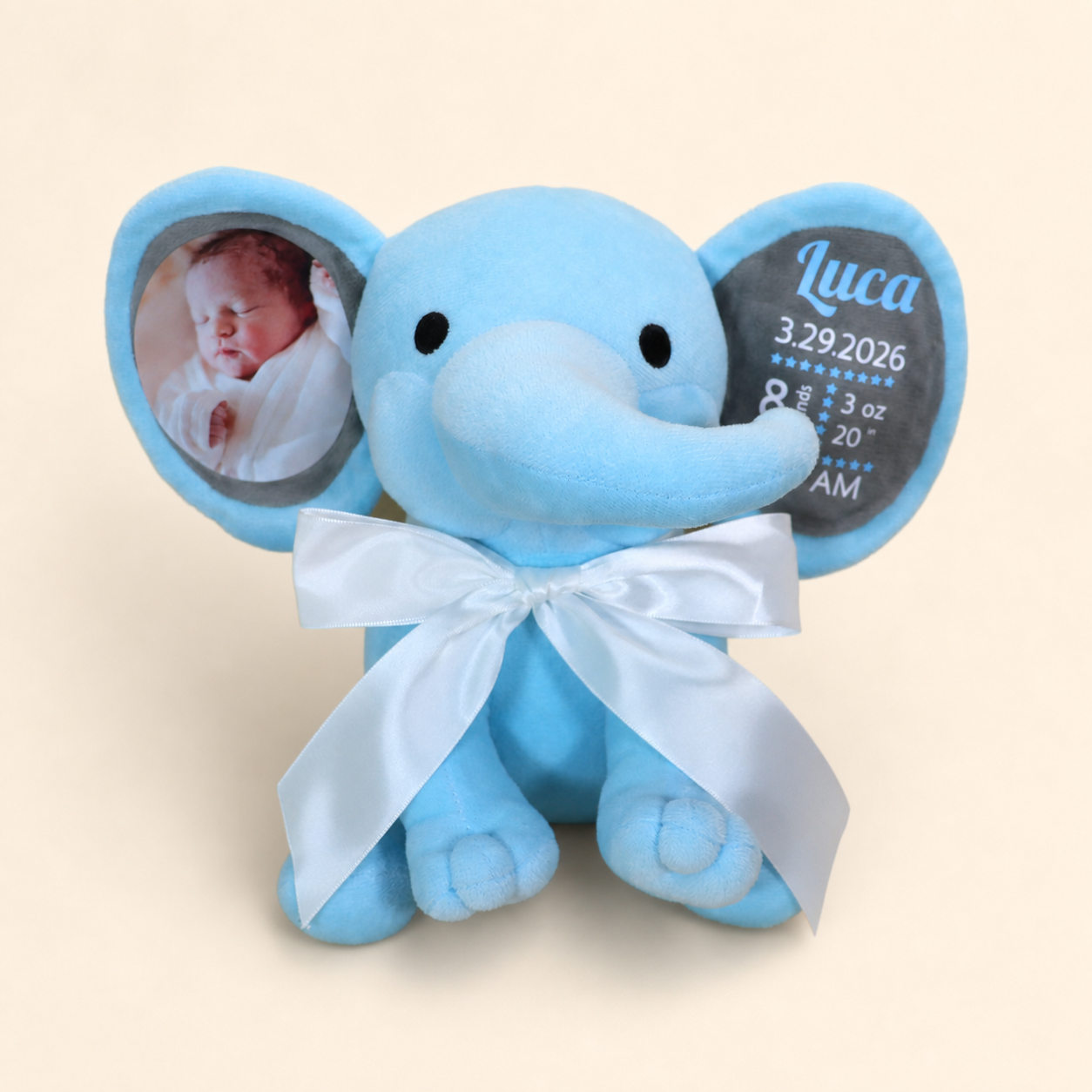 Personalized Photo & Birth Stats Elephant Plush