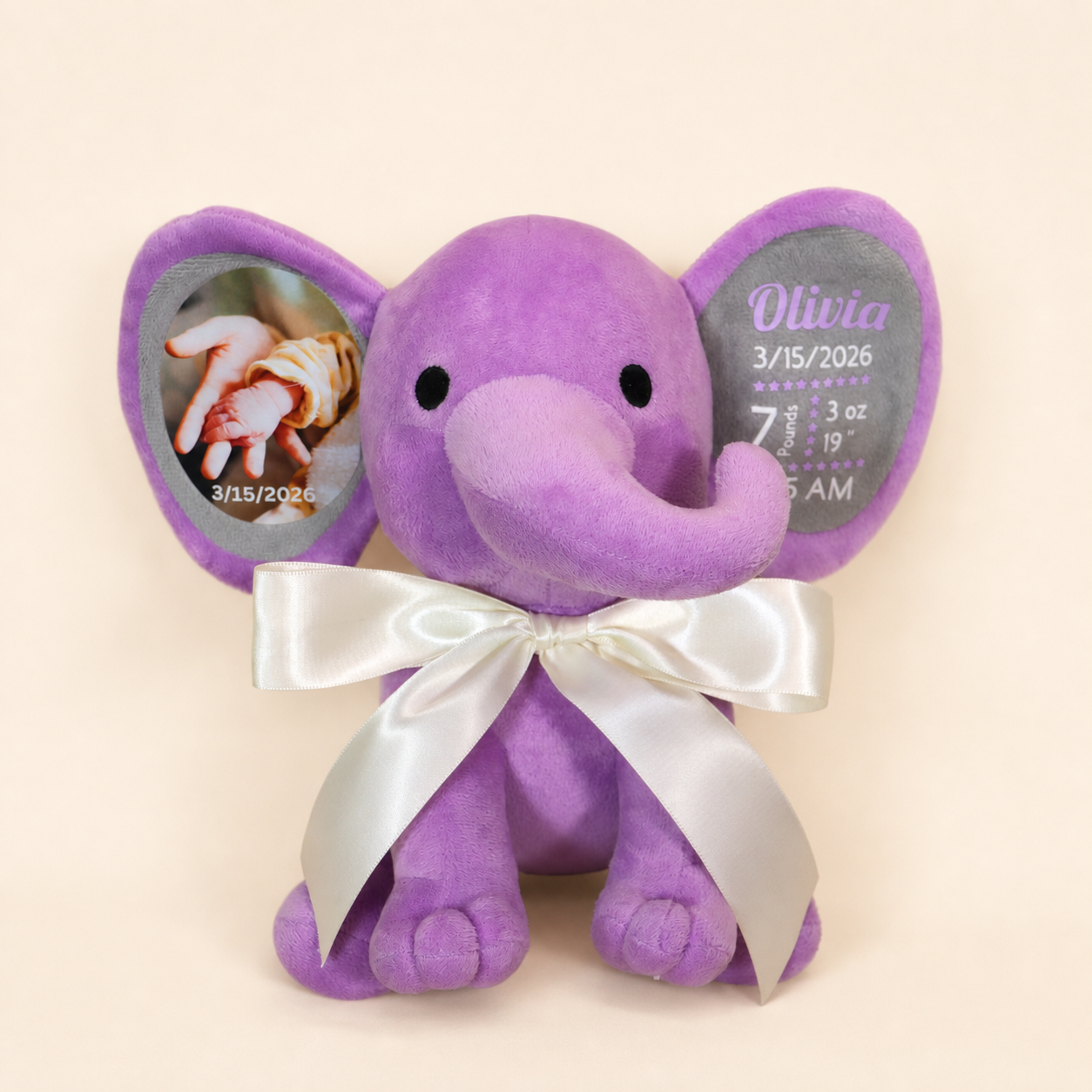Personalized Photo & Birth Stats Elephant Plush