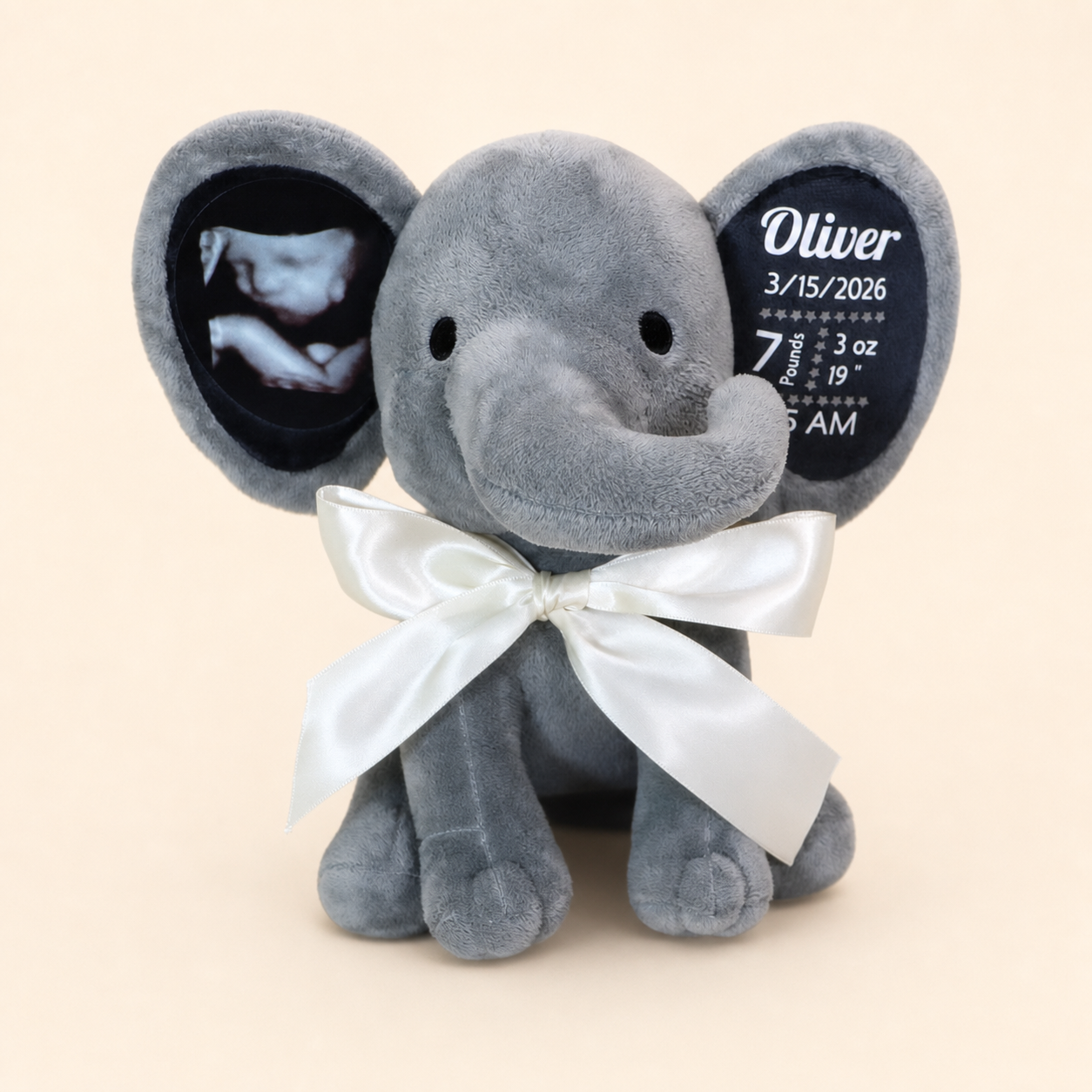 Personalized Photo & Birth Stats Elephant Plush