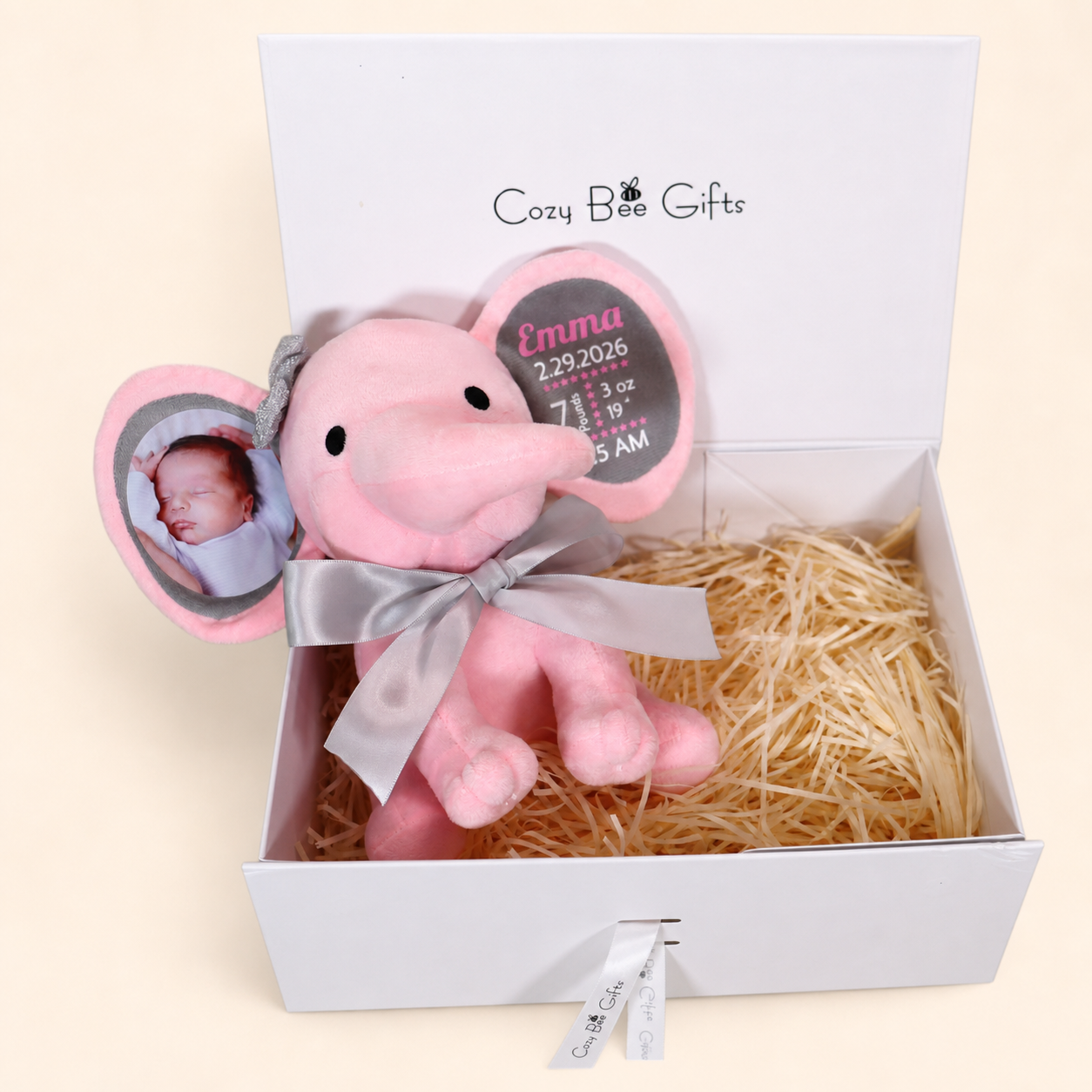 Personalized Photo & Birth Stats Elephant Plush