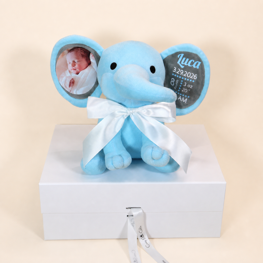 Personalized Photo & Birth Stats Elephant Plush