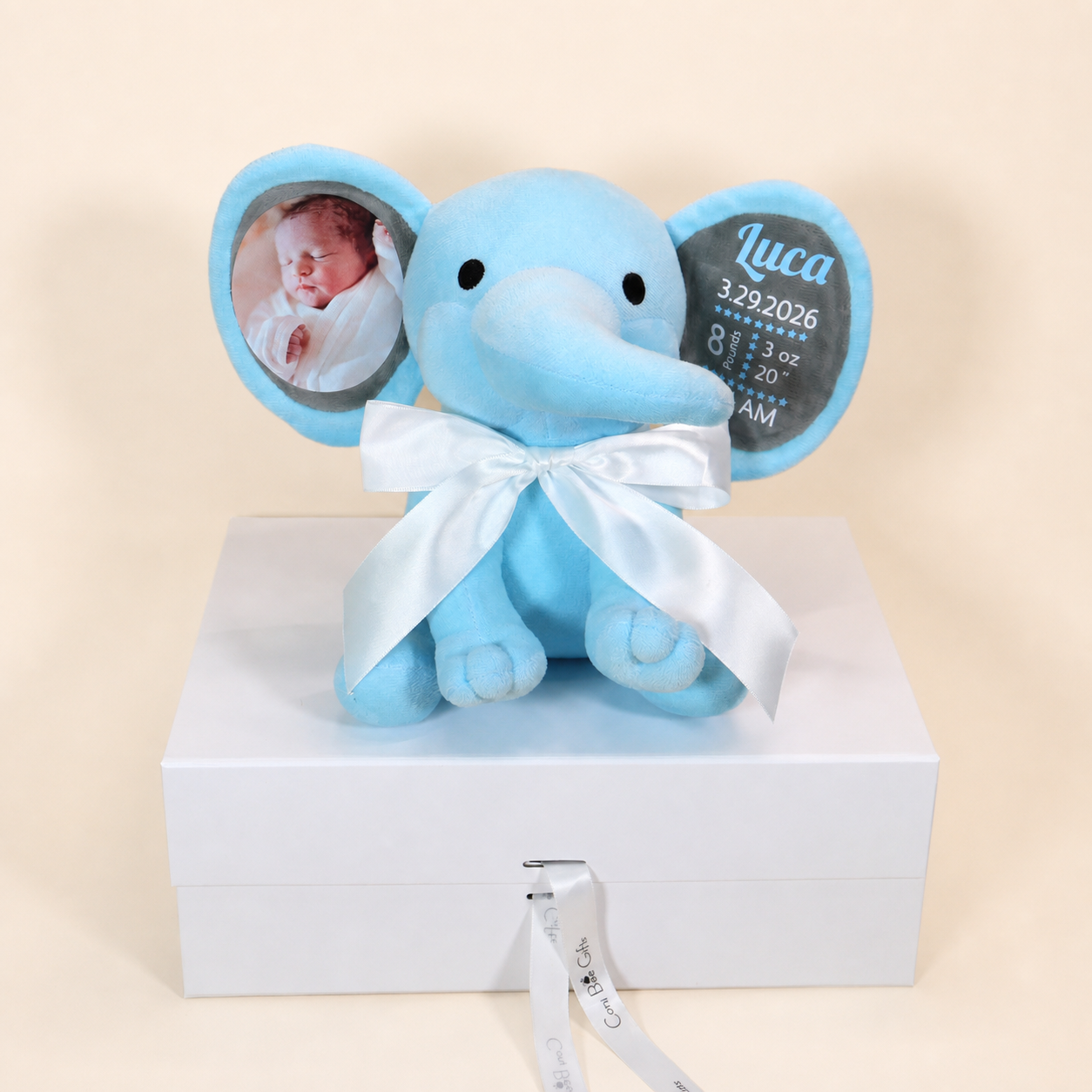 Personalized Photo & Birth Stats Elephant Plush