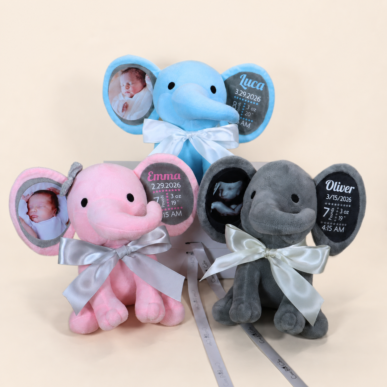 Personalized Photo & Birth Stats Elephant Plush