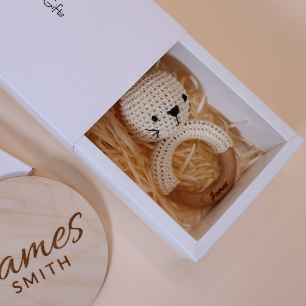 Personalized Baby Name Sign & Crochet Rattle