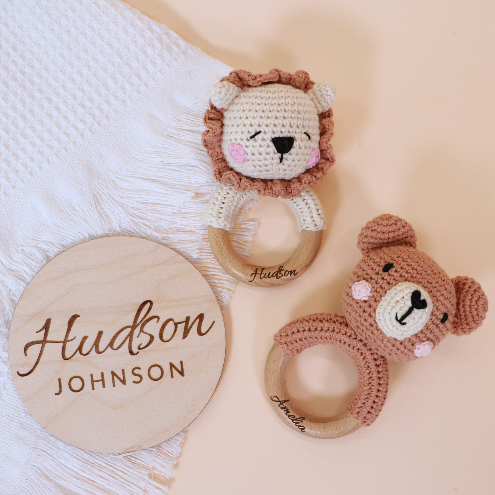 Personalized Baby Name Sign & Crochet Rattle