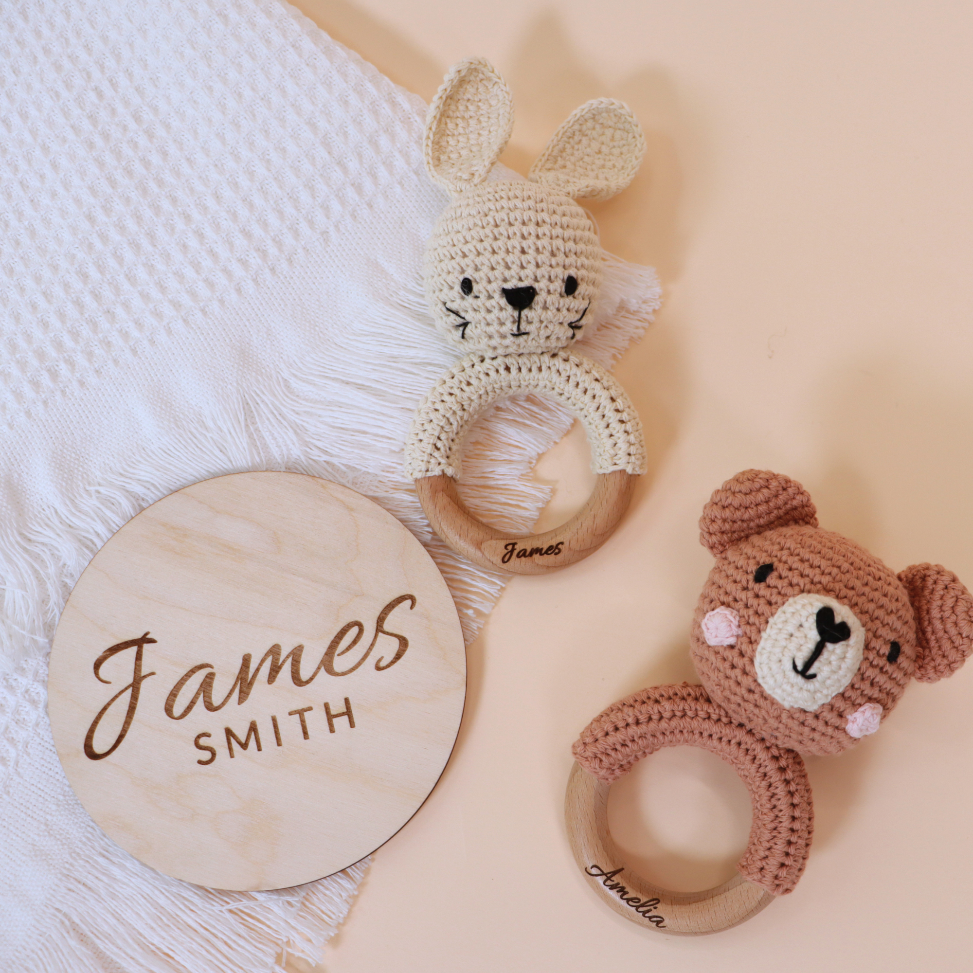 Personalized Baby Name Sign & Crochet Rattle