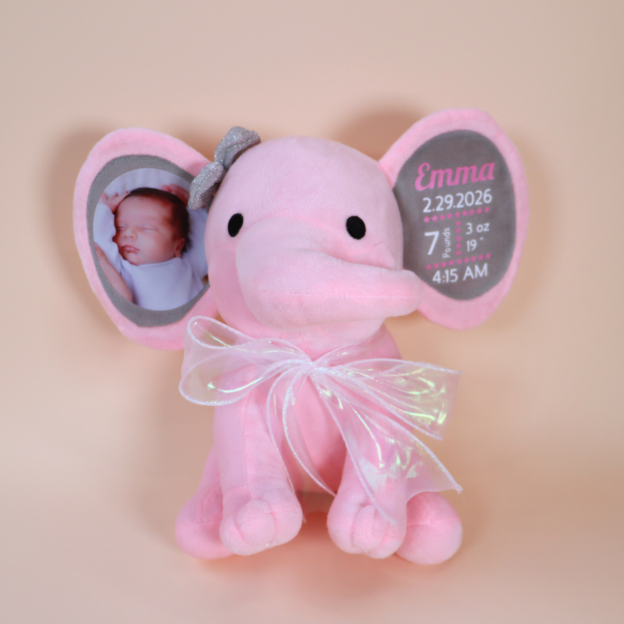 Personalized Photo & Birth Stats Elephant Plush