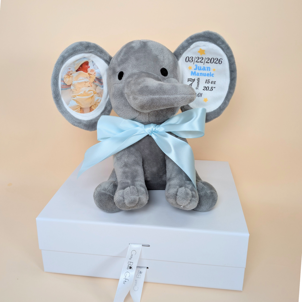 Personalized Photo & Birth Stats Elephant Plush