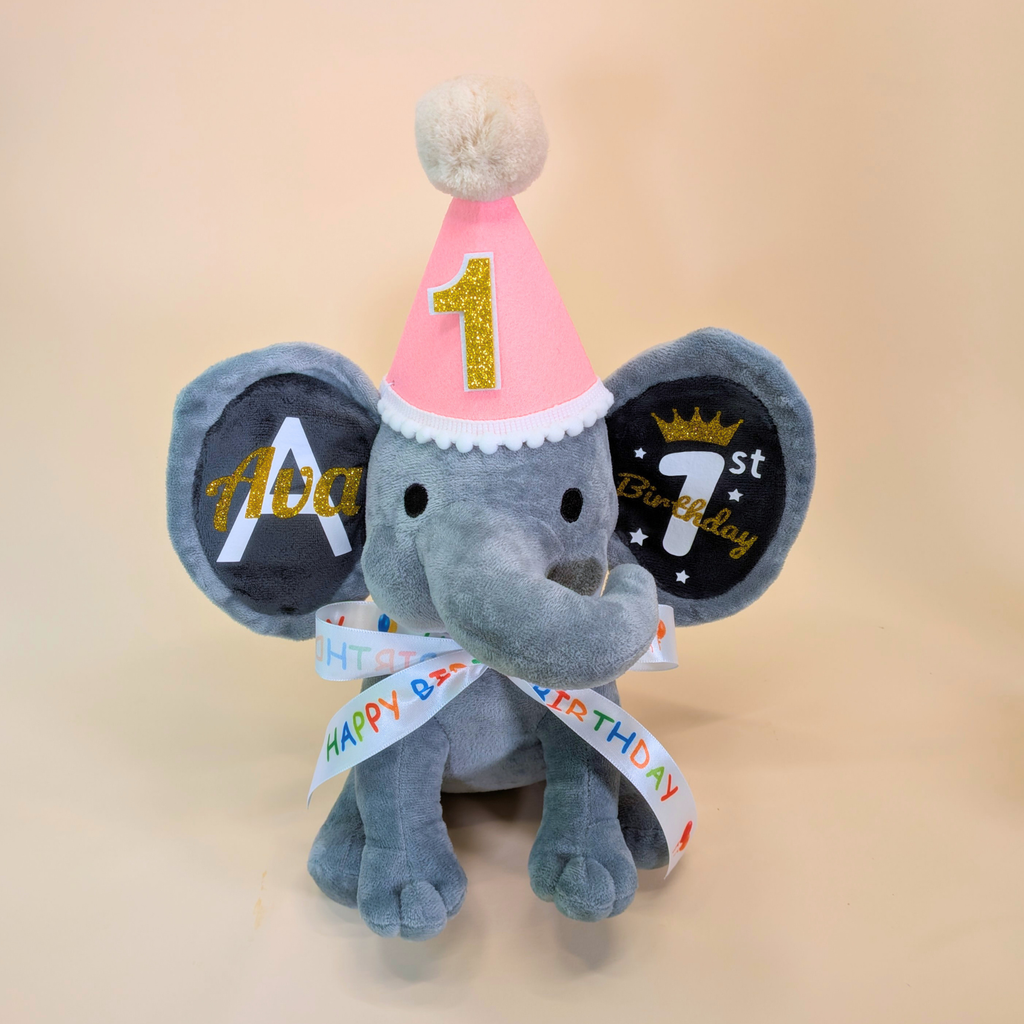 Personalized 1st Birthday Plush Elephant