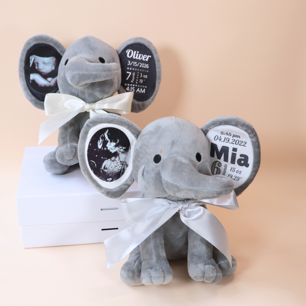Personalized Photo & Birth Stats Elephant Plush