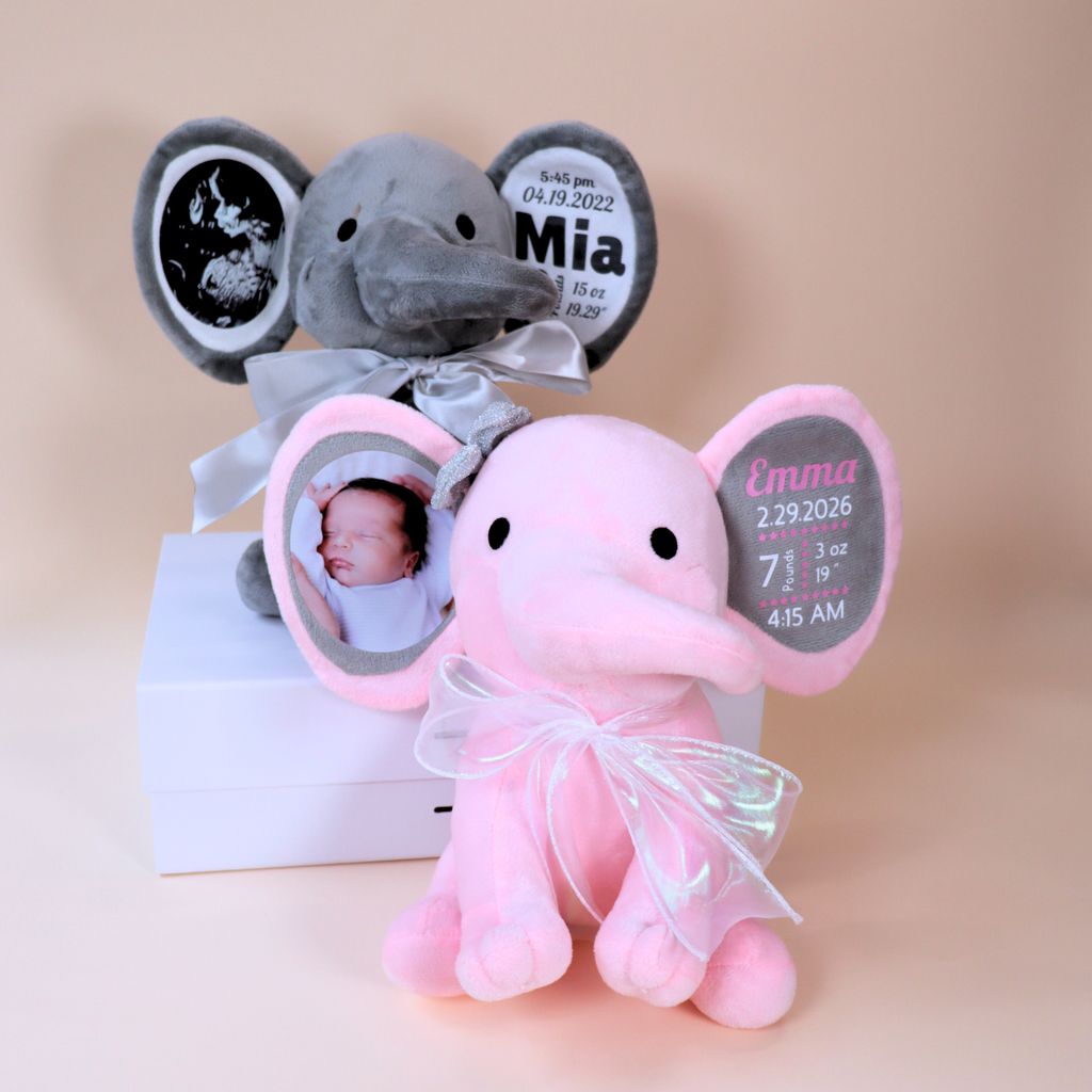 Personalized Photo & Birth Stats Elephant Plush