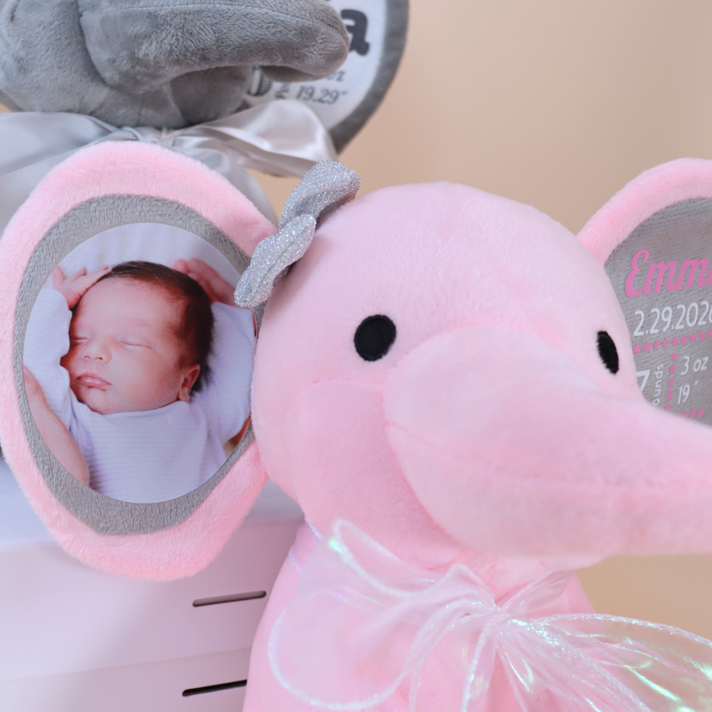 Personalized Photo & Birth Stats Elephant Plush