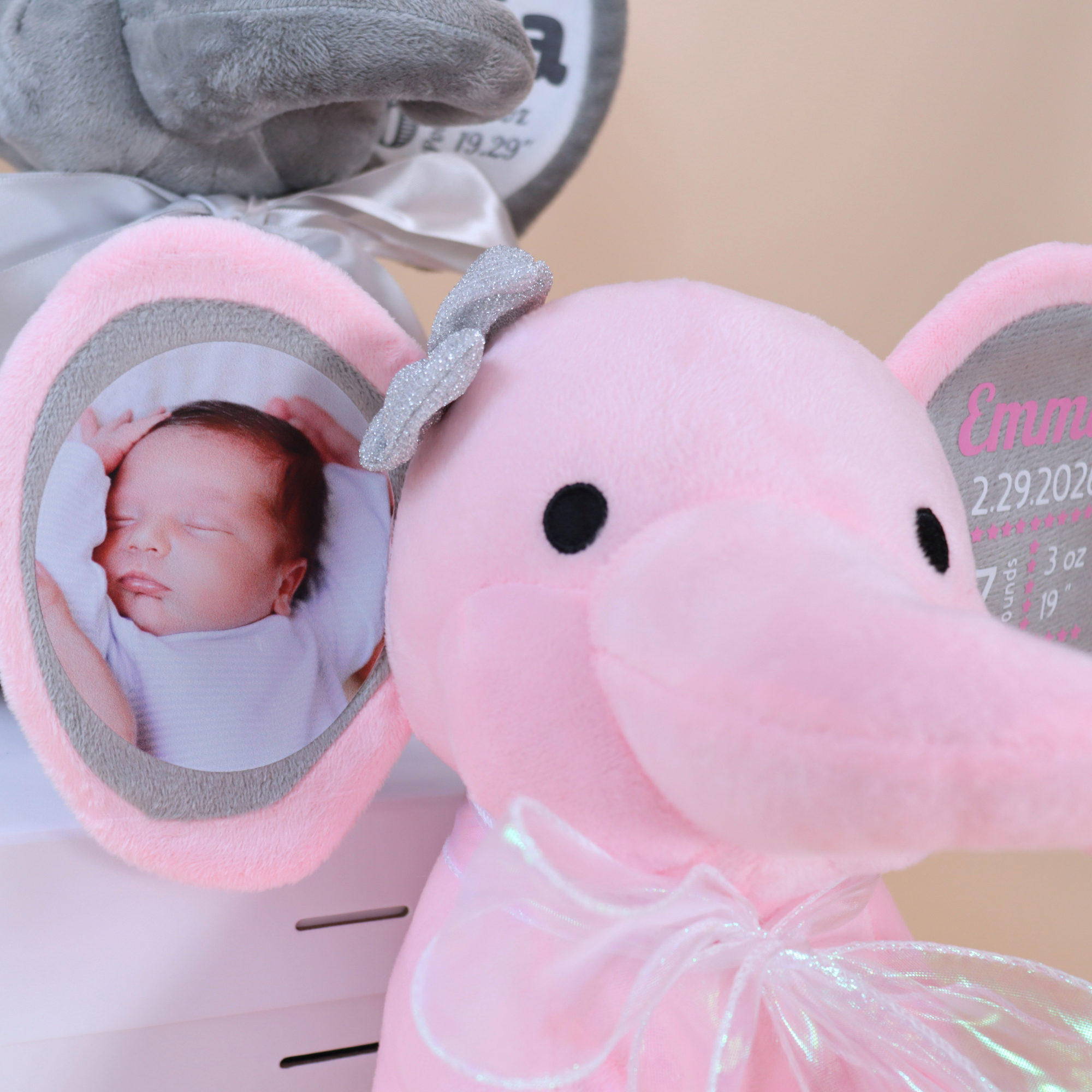 Personalized Photo & Birth Stats Elephant Plush
