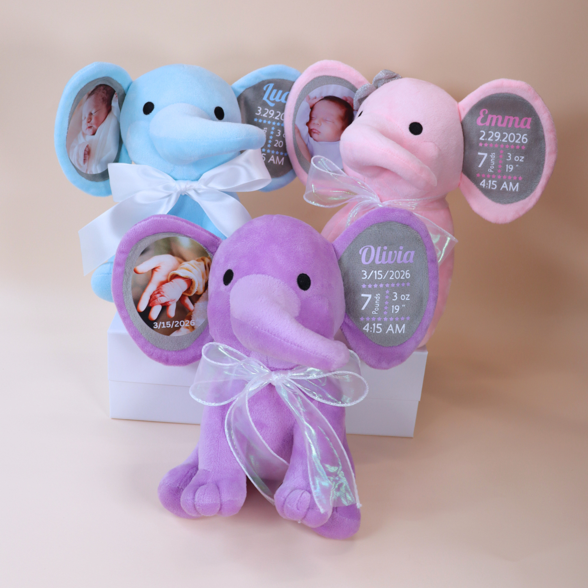 Personalized Photo & Birth Stats Elephant Plush