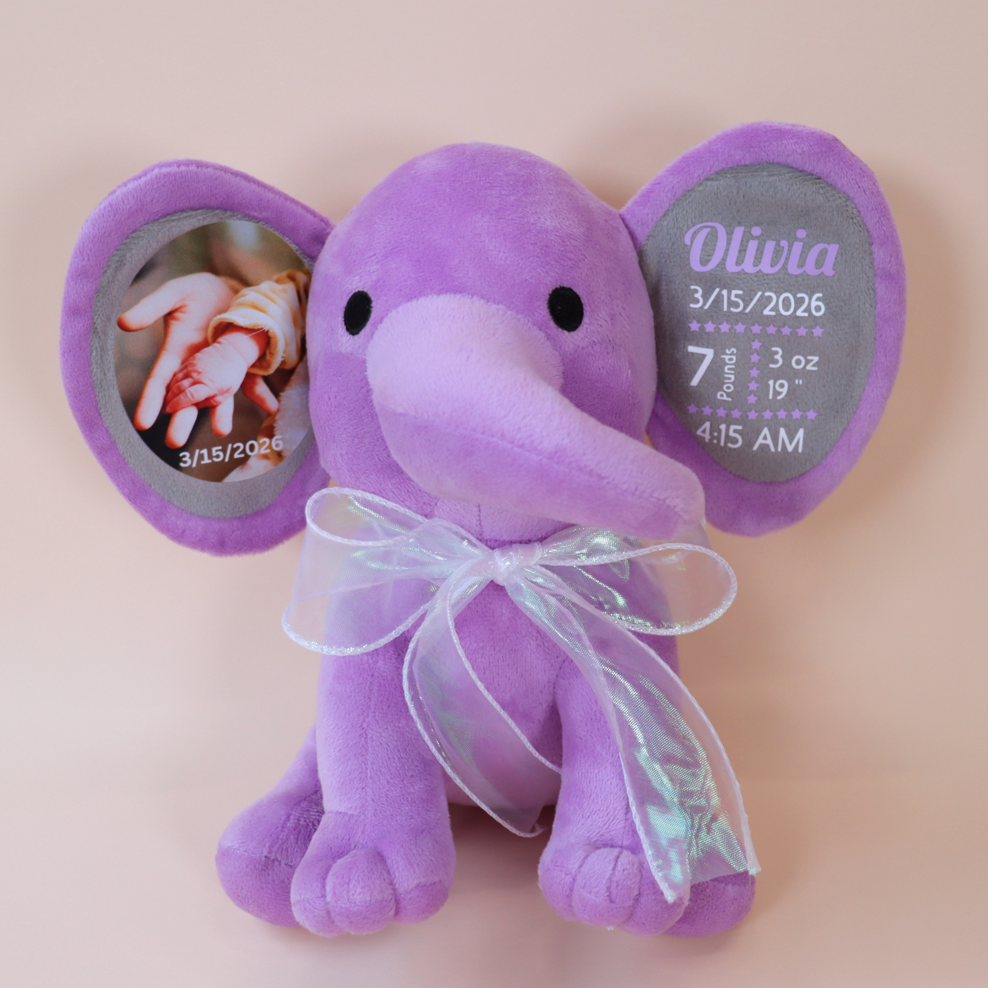 Personalized Photo & Birth Stats Elephant Plush