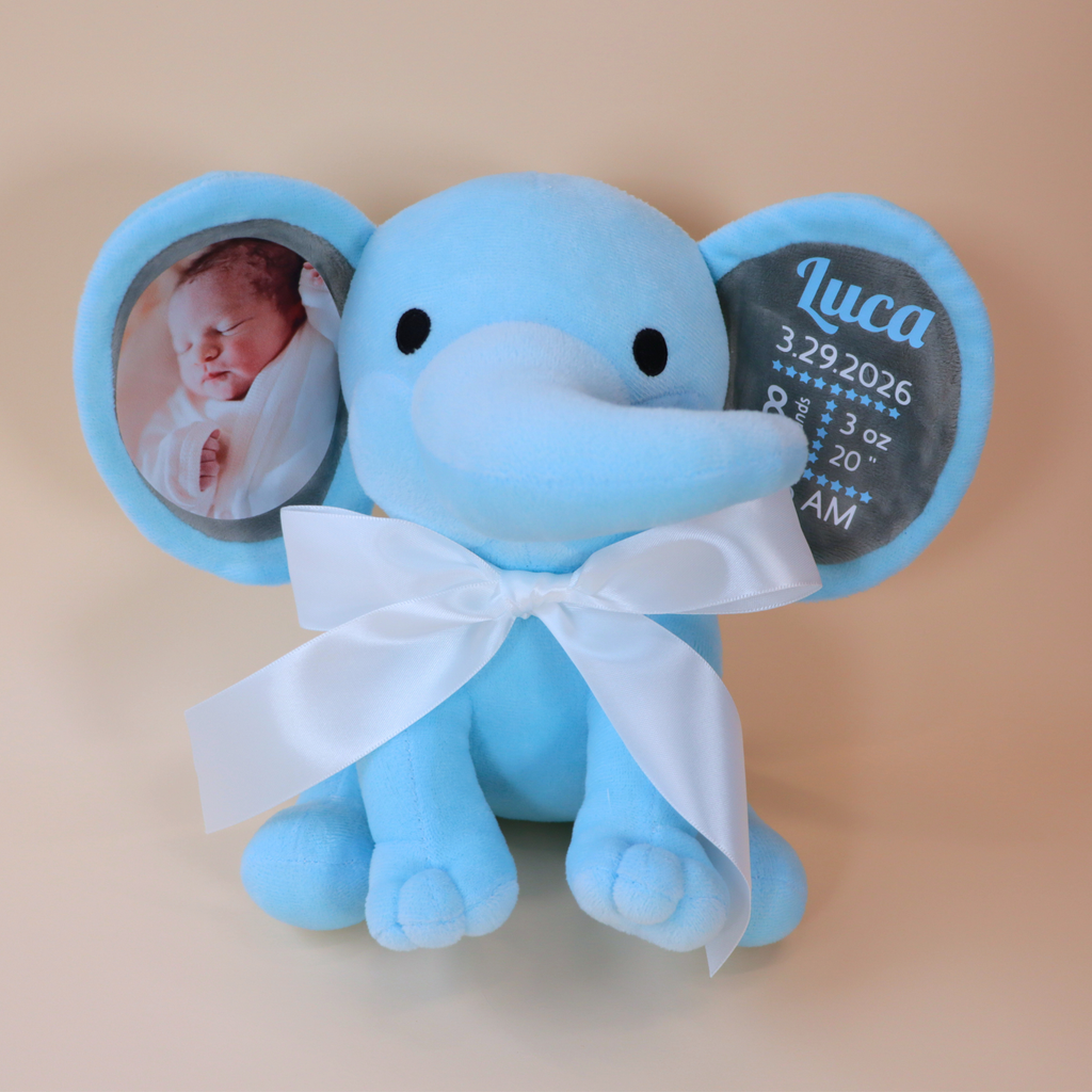 Personalized Photo & Birth Stats Elephant Plush