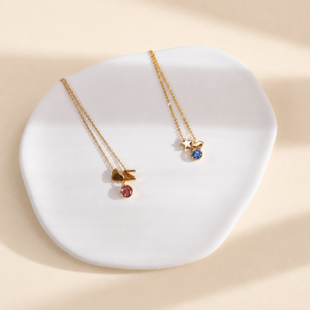 Children Birthstone Initial Necklace - 18K Gold Plated