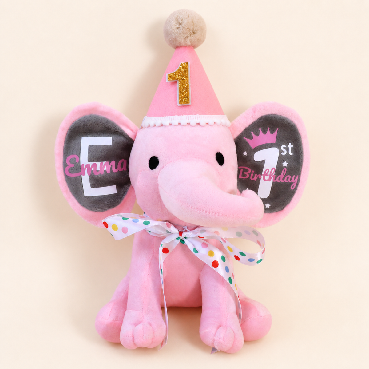 Personalized 1st Birthday Plush Elephant