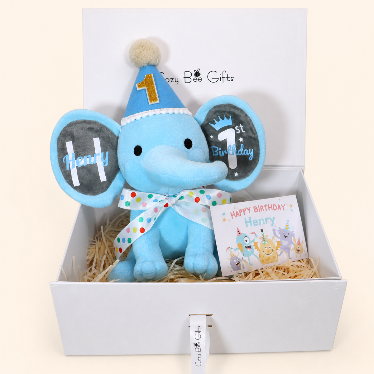 Personalized 1st Birthday Plush Elephant