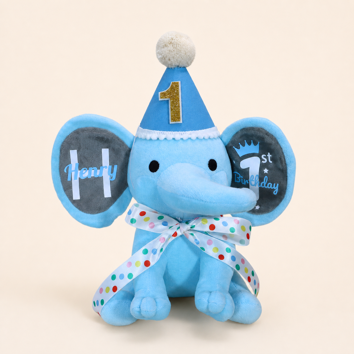 Personalized 1st Birthday Plush Elephant