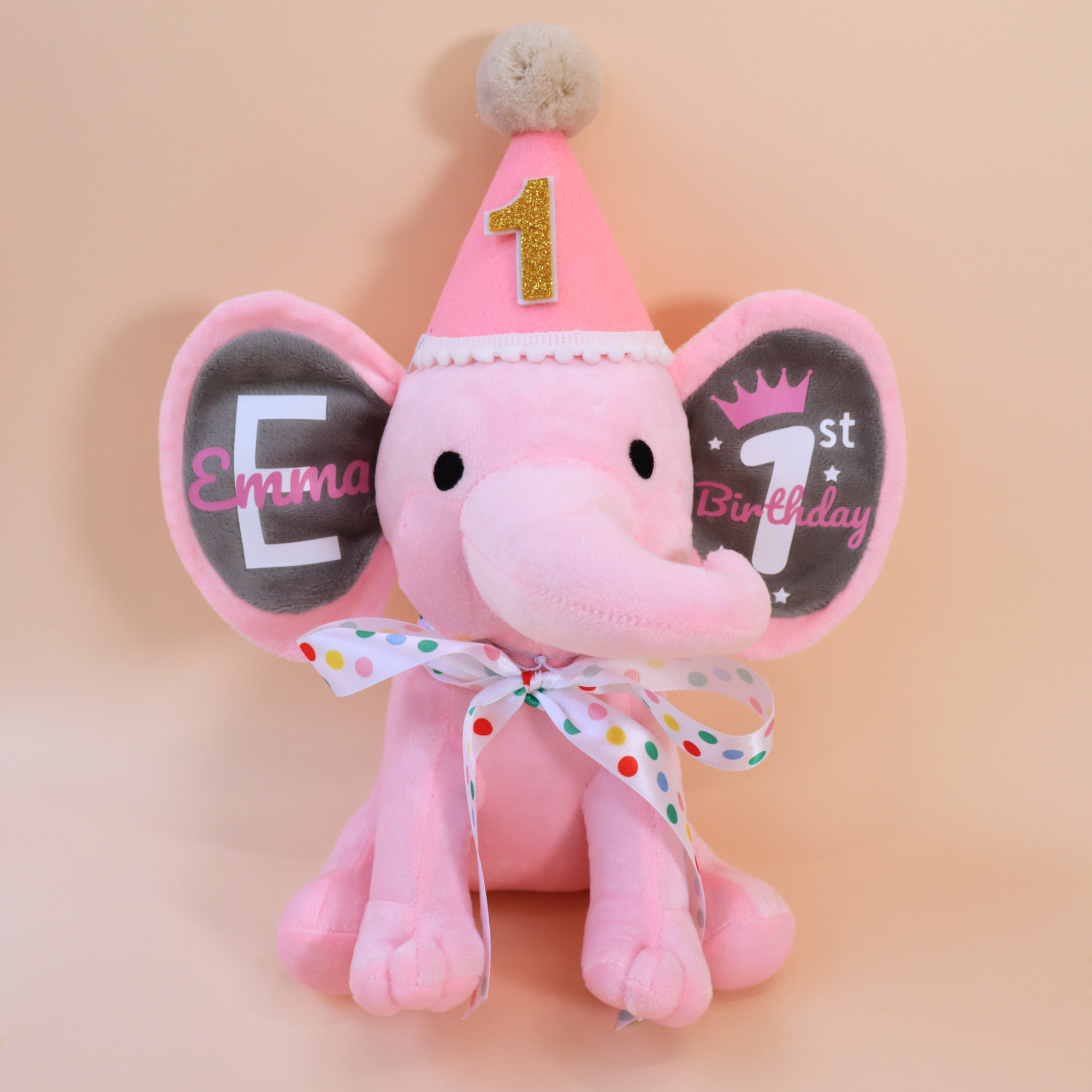 Personalized 1st Birthday Plush Elephant