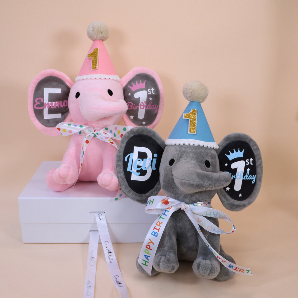 Personalized 1st Birthday Plush Elephant