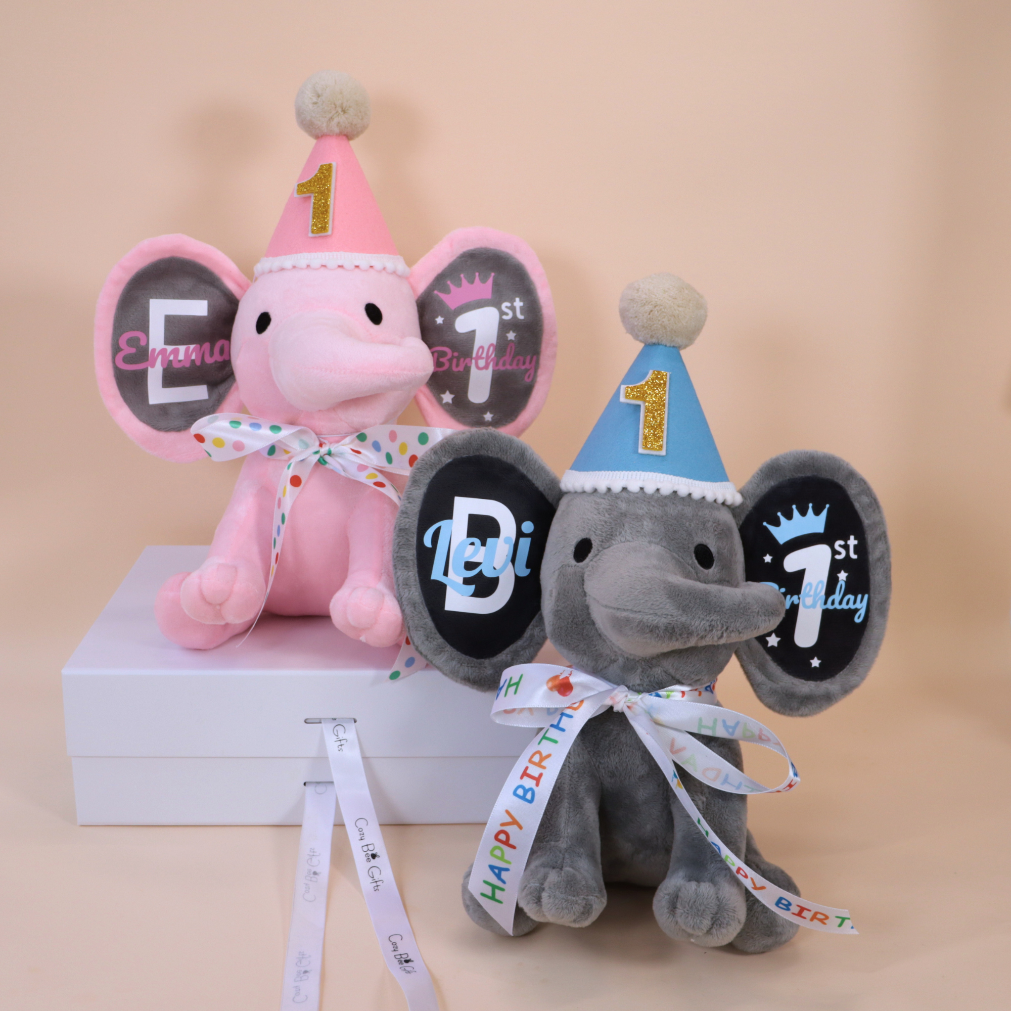 Personalized 1st Birthday Plush Elephant