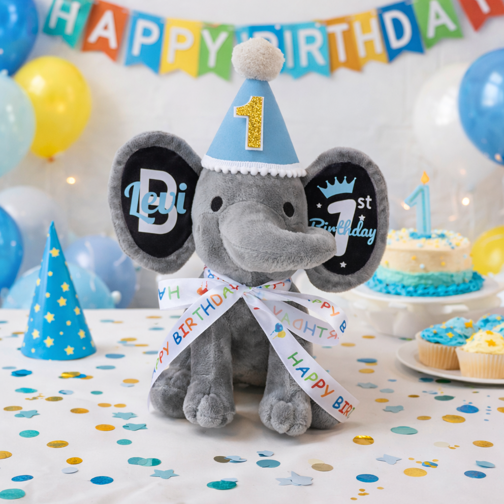 Personalized 1st Birthday Plush Elephant