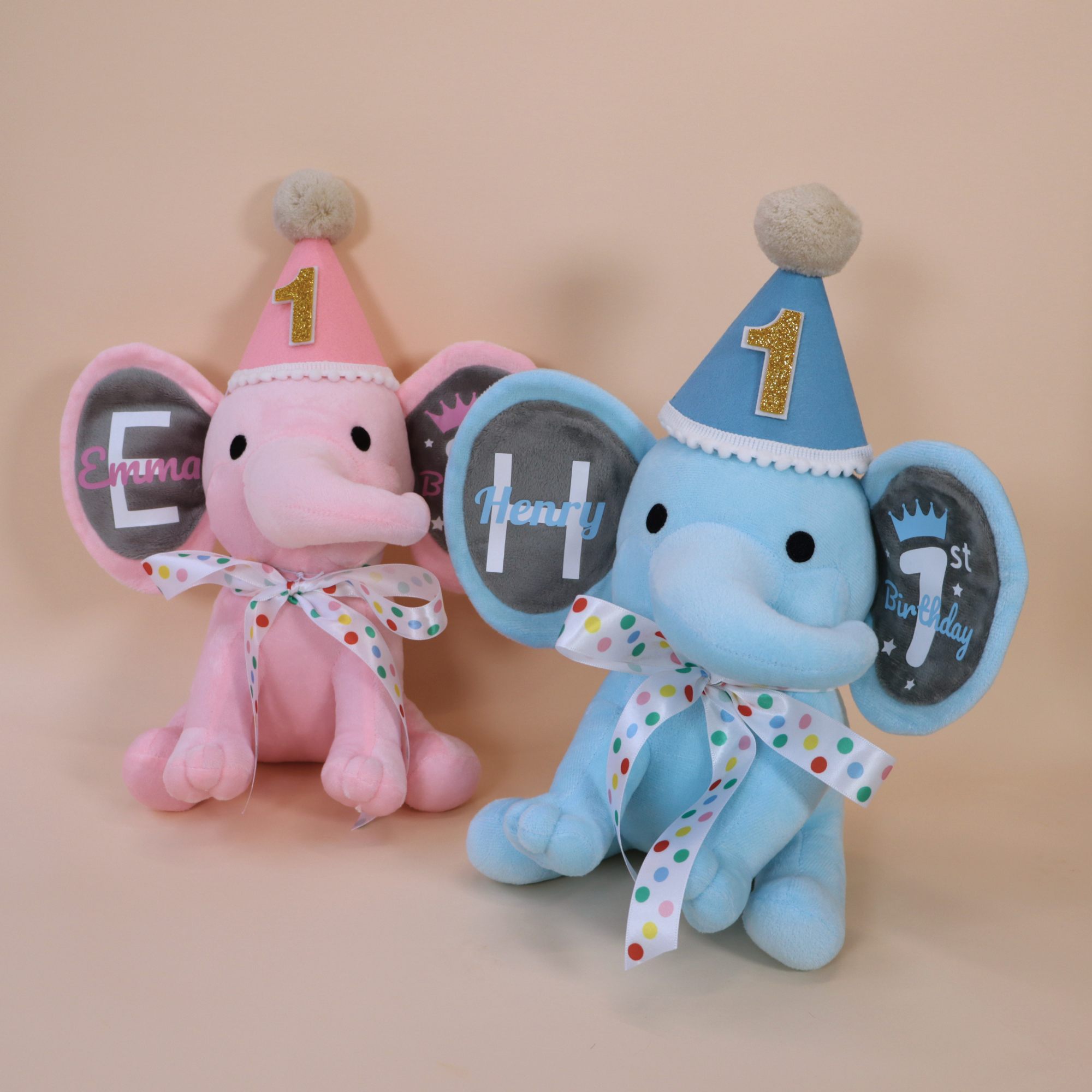 Personalized 1st Birthday Plush Elephant